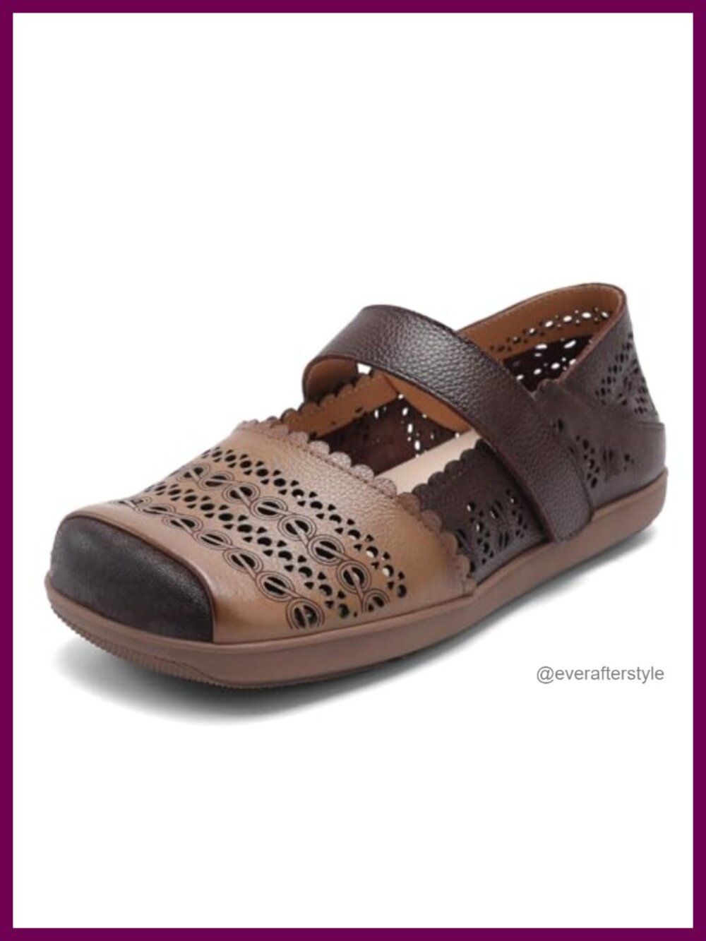 Cut Out Leather Mary Jane Flats Closed Toe Slip-On Walking Shoes